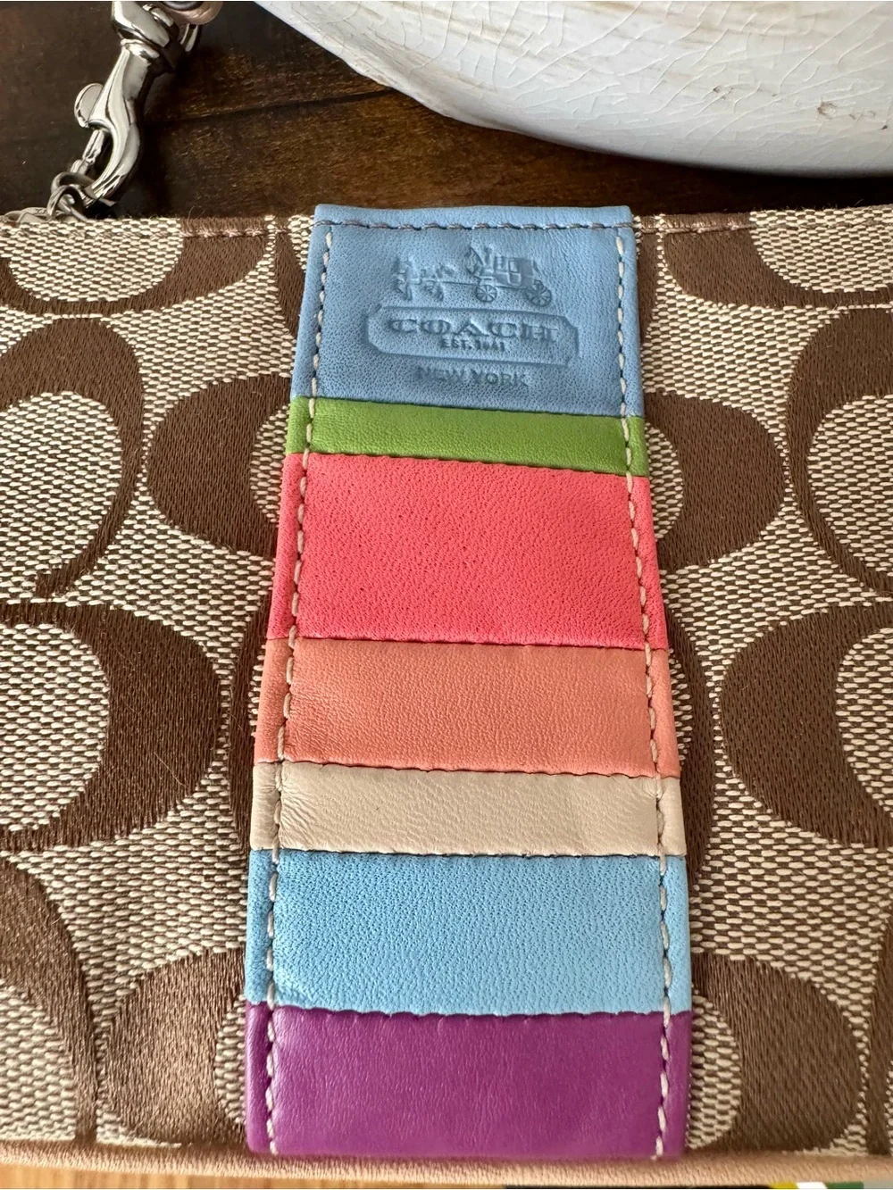 Coach 2012 Hamptons Multicolor Stripe Signature Wristlet #47439. NWT